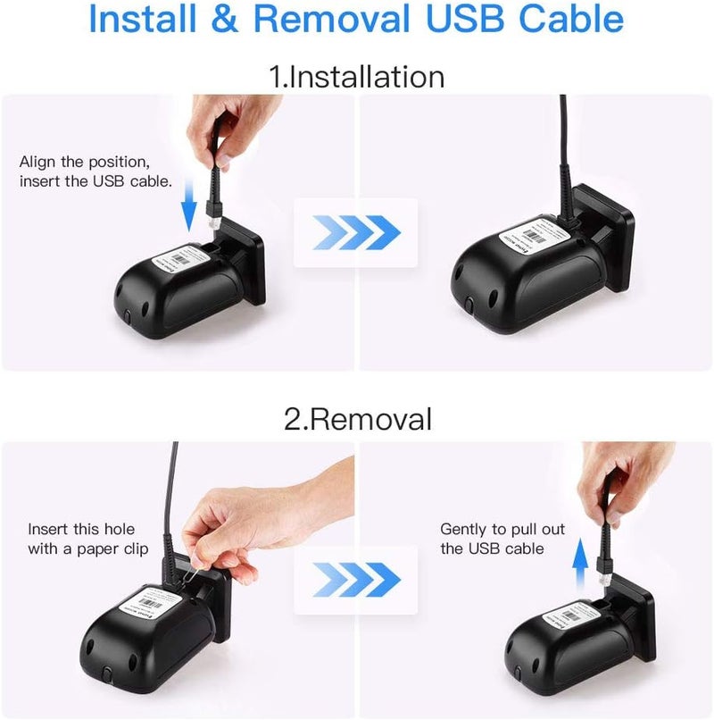 EYOYO ماسح الباركود المكتبي 1D 2D، ماسح باركود USB سلكي بدون استخدام اليدين، التقاط الباركود من شاشة الهاتف المحمول، استشعار الصورة التلقائي لمتجر السوبر ماركت ومكتبة البيع بالتجزئة - Image 4